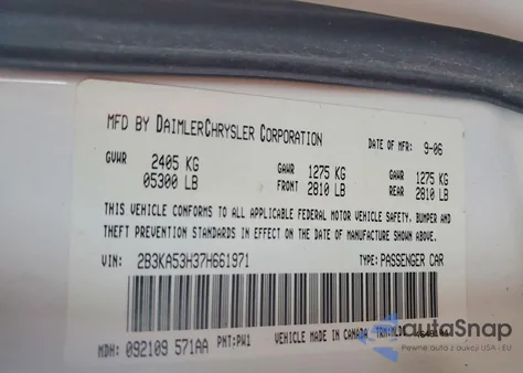 2007 Dodge Charger R z USA, uszkodzony, nr VIN 2B3KA53H37H661971